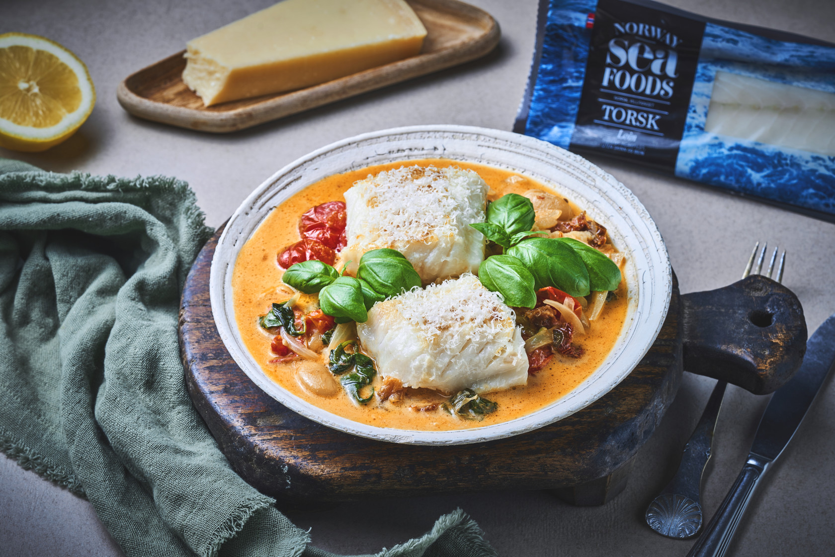 One pot gryte med torsk og tomat